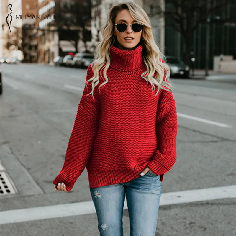 2018 women winter knitted sweater casual office lady turtleneck pullover female red khaki black long sleeve fashion clothes | Женская