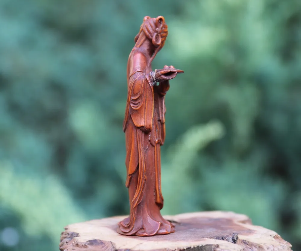 9 см Китай Boxwood lady Young Women Lady Fair Maiden slave Скульптура девушки|Статуи и скульптуры| |