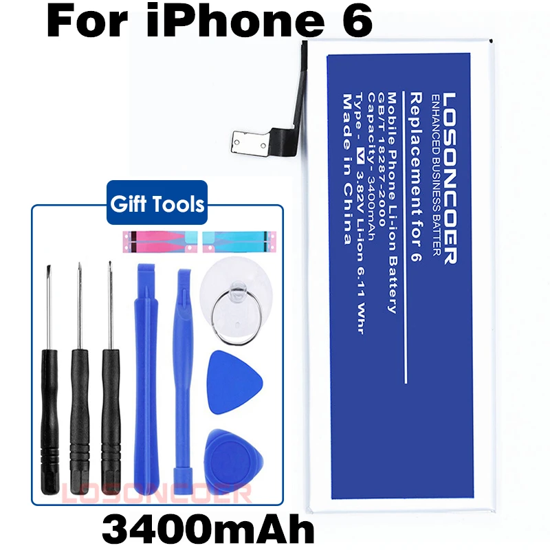 2019 3400 mAh Замена высокой емкости для IPhone 6 батареи мобильного телефона подарочный