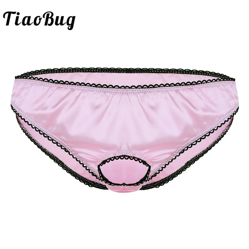 

TiaoBug Mens Lingerie Open Front Penis Ring Soft Satin Low Rise Hot Sissy Bikini Briefs Underwear Sexy Men Erotic Panties