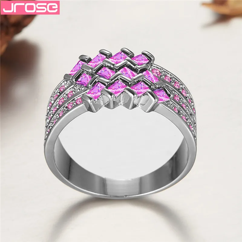 JROSE Новинка 2019 широкие волнистые кольца для женщин розовый кубический цирконий