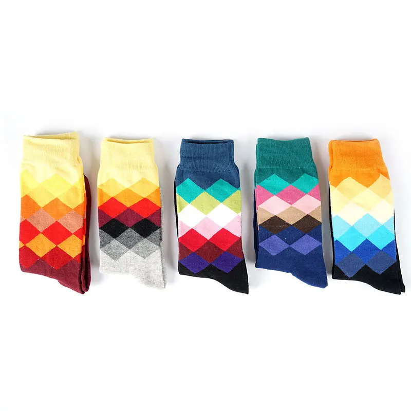 Женские и мужские 5 пар разноцветных носков в клетку забавные Повседневные носки