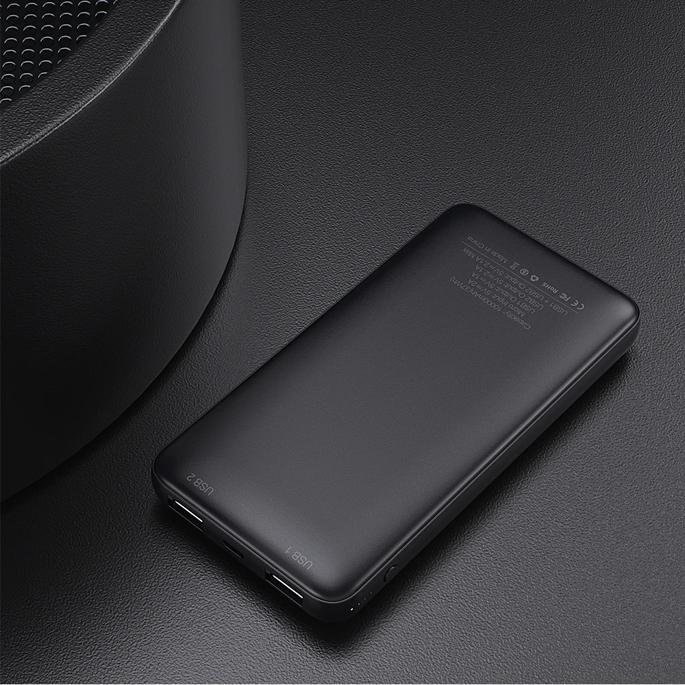Black Essager тонкий внешний аккумулятор, 10000 мА/ч, двойной USB внешний аккумулятор для Redmi Note 8 Pro, 10000 мА/ч, портативное зарядное устройство, внешняя батарея - Цвет: Black