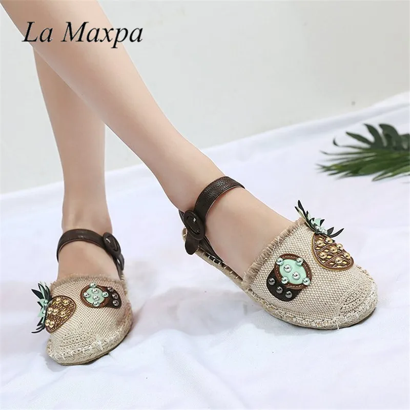 Обувь на плоской подошве в ананас парусиновые туфли-Espadrilles женские летние