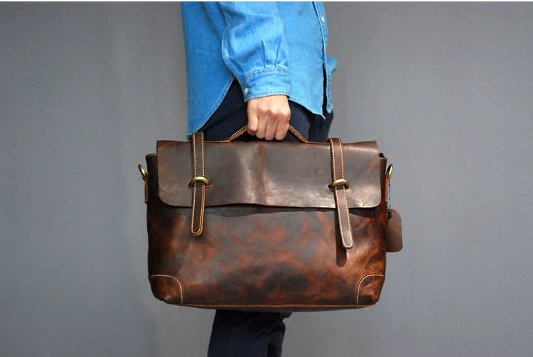 Retro Men Handbags Genuine Leather Shoulder Bag Diagonal 14&quot Laptop Business Briefcase Crossbody Messenger Bags Vintage |