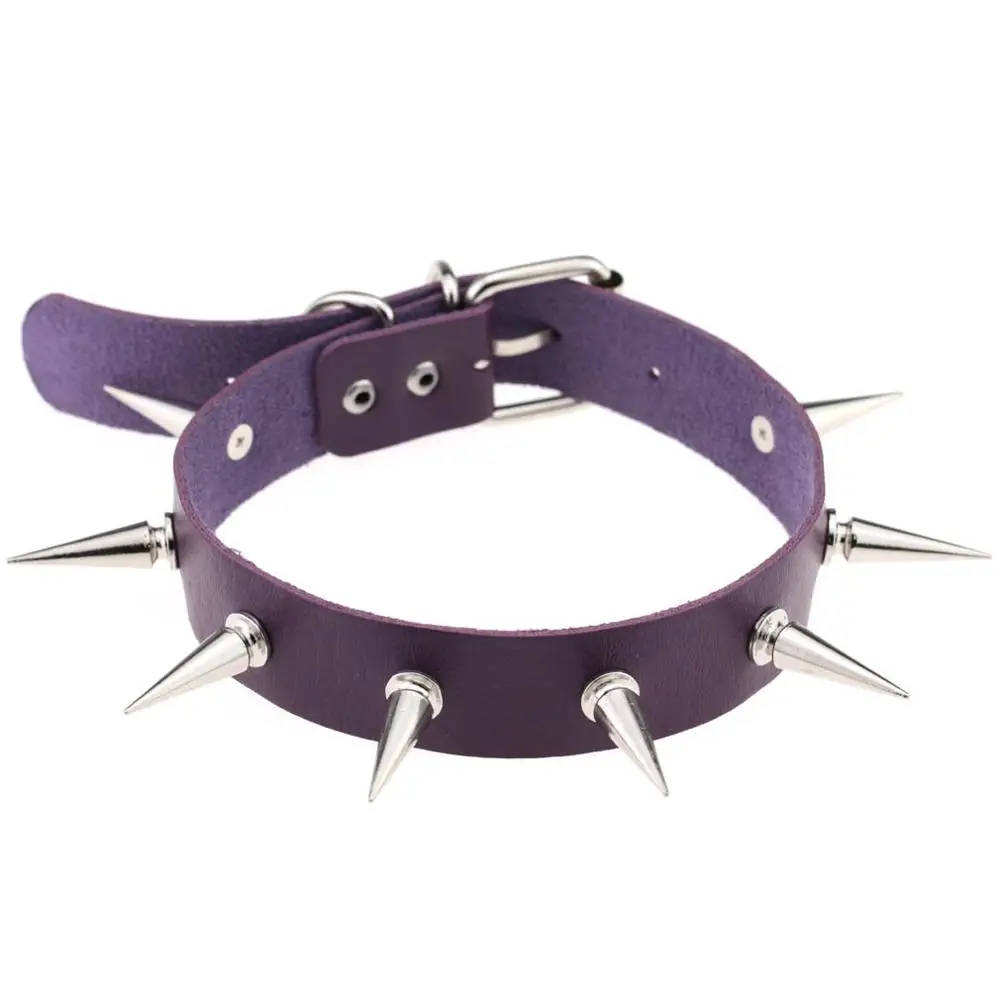 purple DIEZI Harajuku, негабаритное колье из искусственной кожи, аниме ожерелье s, женское, мужское, панк, с заклепками, ошейник, связывание, жгут, ожерелье - Окраска металла: purple