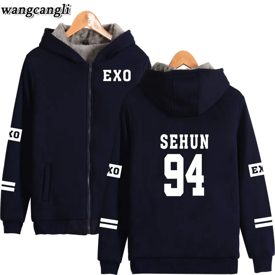 Зимняя Толстовка в стиле KPOP EXO Флисовая теплая куртка плотное пальто модная