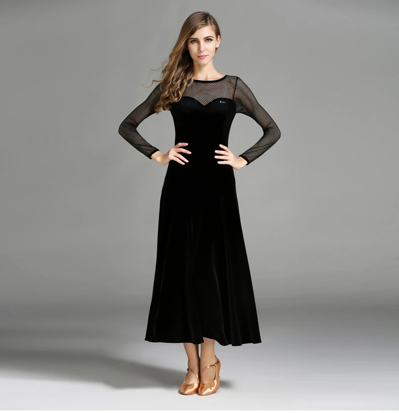 Черные бархатные платья с длинными рукавами для бальных танцев красное платье