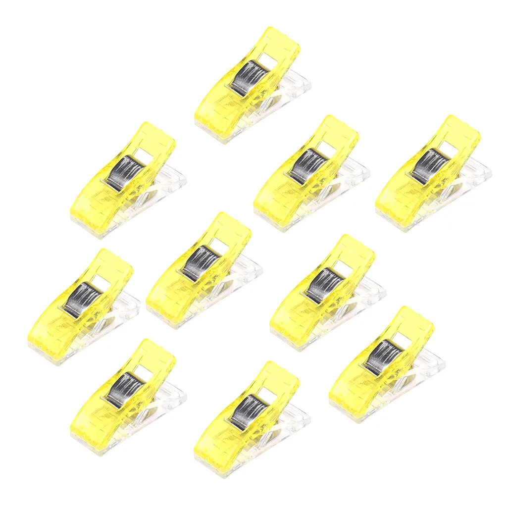 Yellow 10 шт./лот, цветные пластиковые зажимы для рукоделия, лоскутное шитье, аксессуары для рукоделия, клипсы для квилтинга, 8D25 - Цвет: Yellow