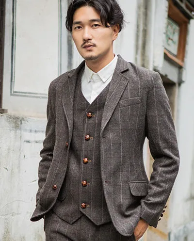 jacket vest Мужские приталенные костюмы на заказ, мужские пальто, одежда на заказ, Костюм Джентльмена из твида, мужской пиджак, брюки, жилет - Цвет: jacket vest