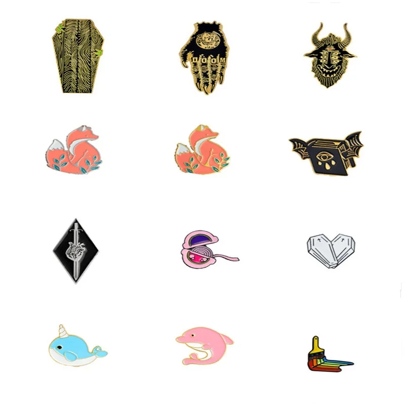 Горячая Распродажа эмалированные броши в виде Головы Быка лисы летающая книга