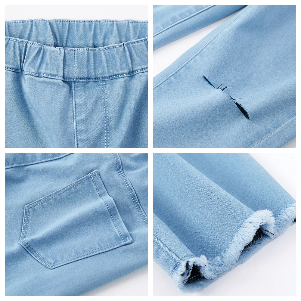 Balabala/рваные джинсы для девочек потертые девочек-подростков прямого кроя с