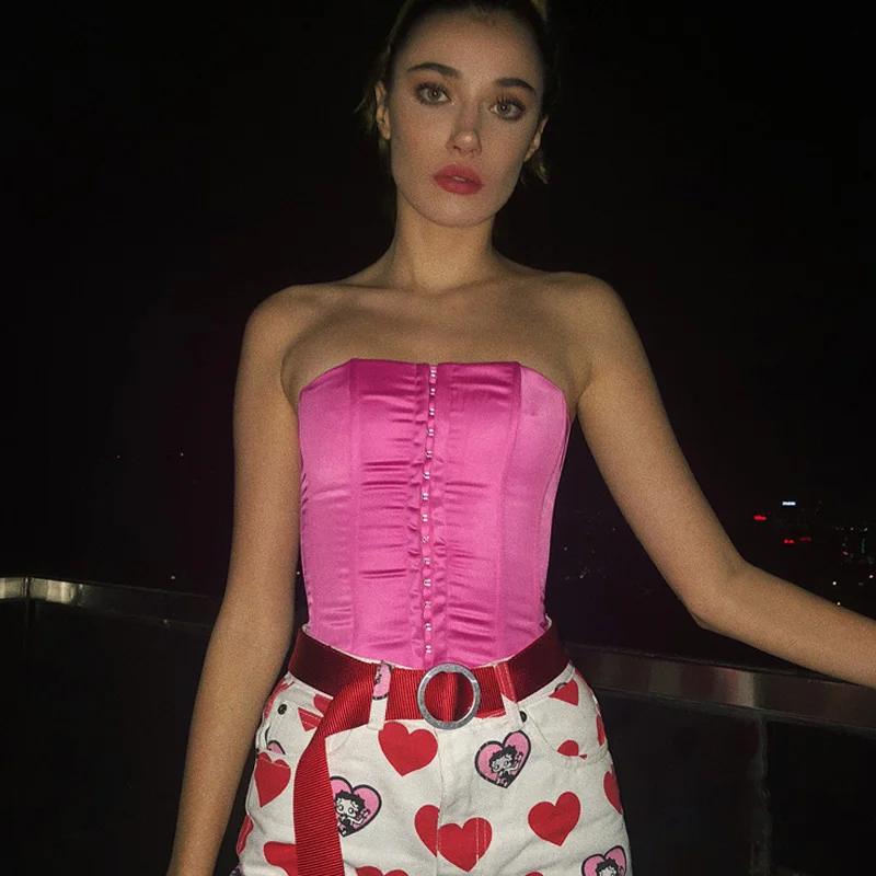 Hot Pink Saimishi, флуоресцентный, без бретелек, открытая спина, грудь, обёрточная бумага, Женский перекрестный Топ, женский ремень, сексуальный тонкий бандаж, неоновый зеленый топ на бретелях - Цвет: Hot Pink