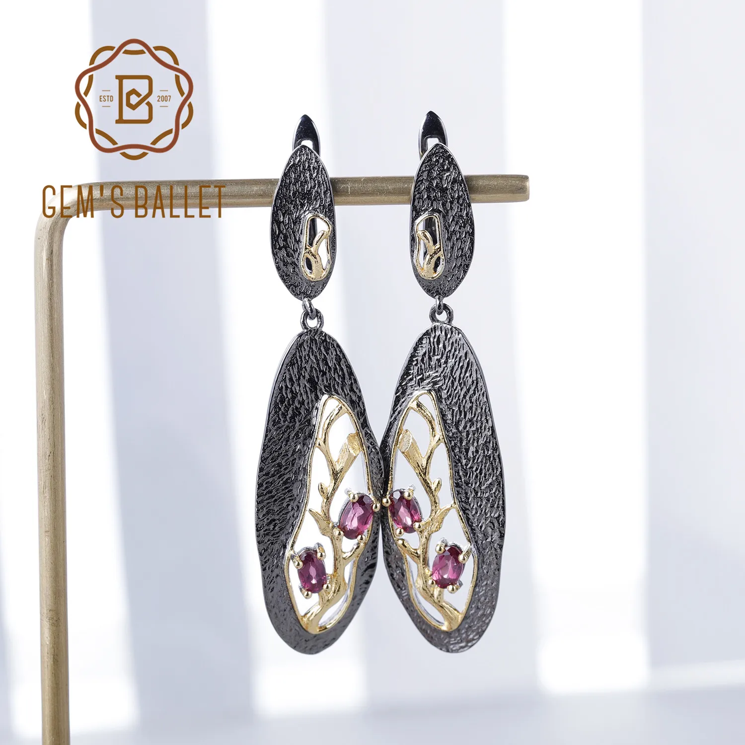 GEM'S BALLET 1.26Ct натуральный родолит гранат ювелирные изделия 925 пробы серебро ручной работы ветка Винтаж Висячие серьги для женщин