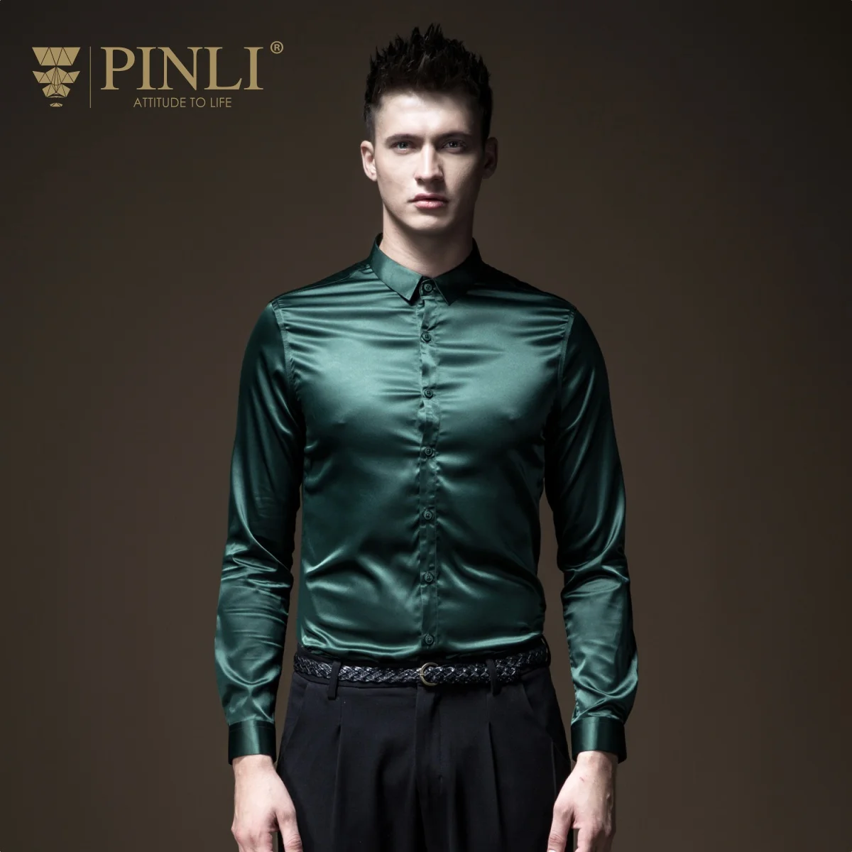 Осенняя мужская рубашка с длинным рукавом и воротником стойкой|Повседневные