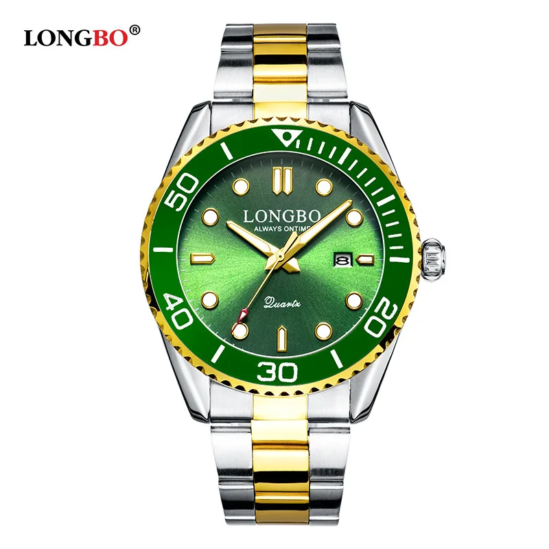 

2019 Fashion Longbo Top Brand Watch Men Sports Rotatable Bezel Gmt Sapphire Glass Date Golden Luxruy Full Stainless Steel Gifts