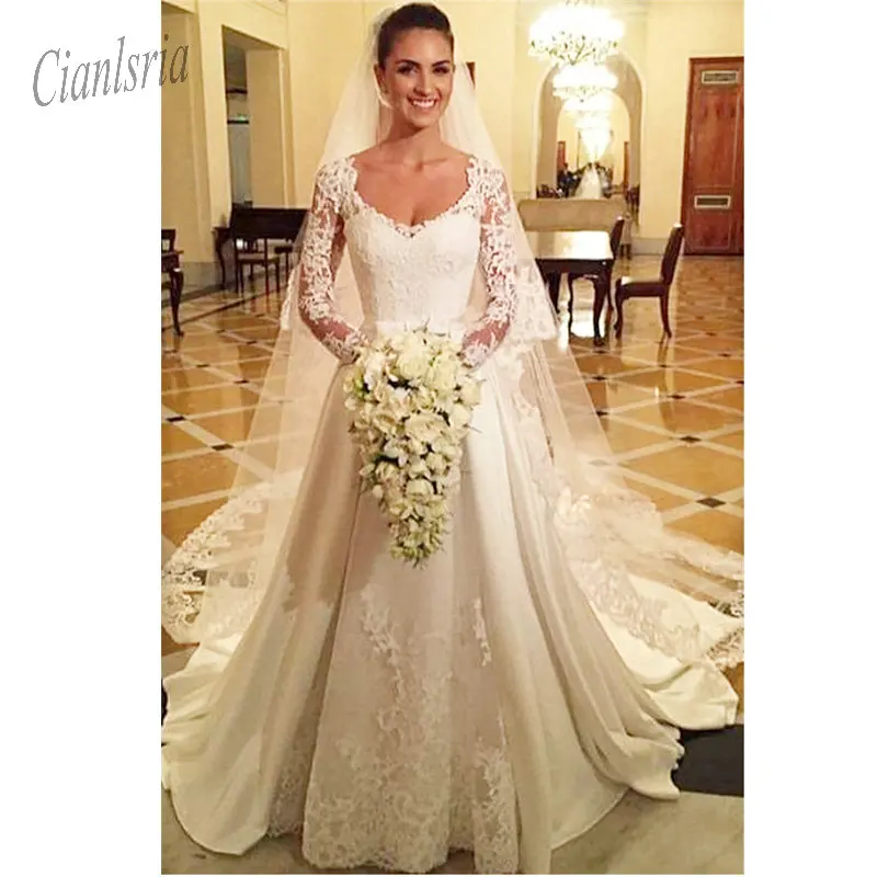 Белые атласные свадебные платья цвета слоновой кости трапециевидной формы Vestido De