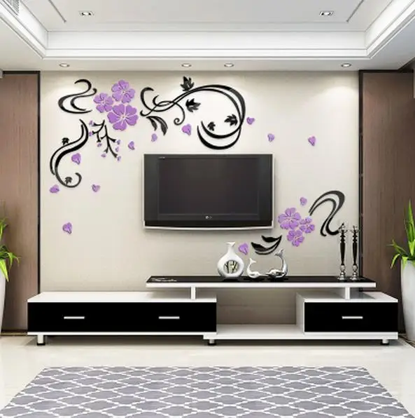 Бесплатная доставка лоза 3 D акрил кристалл сплошной стеной в гостиную ТВ