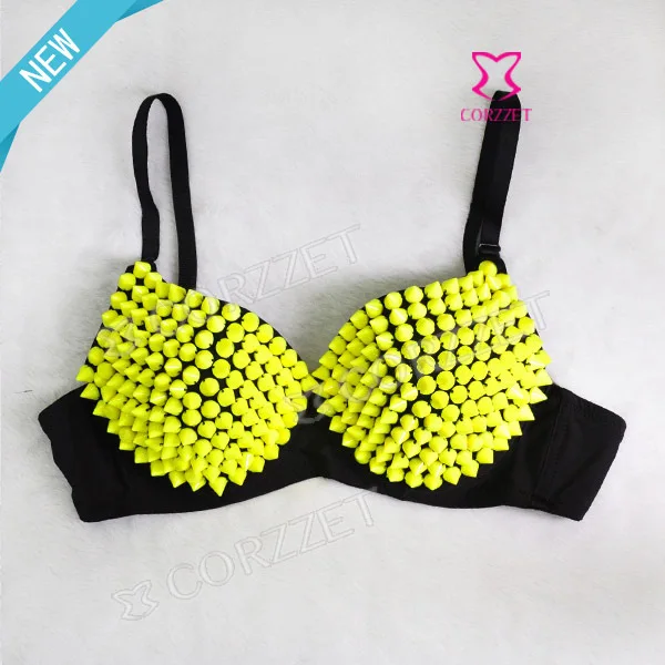 Женский бюстгальтер с заклепками желтого цвета|bra|rivet earringrivet decoration |