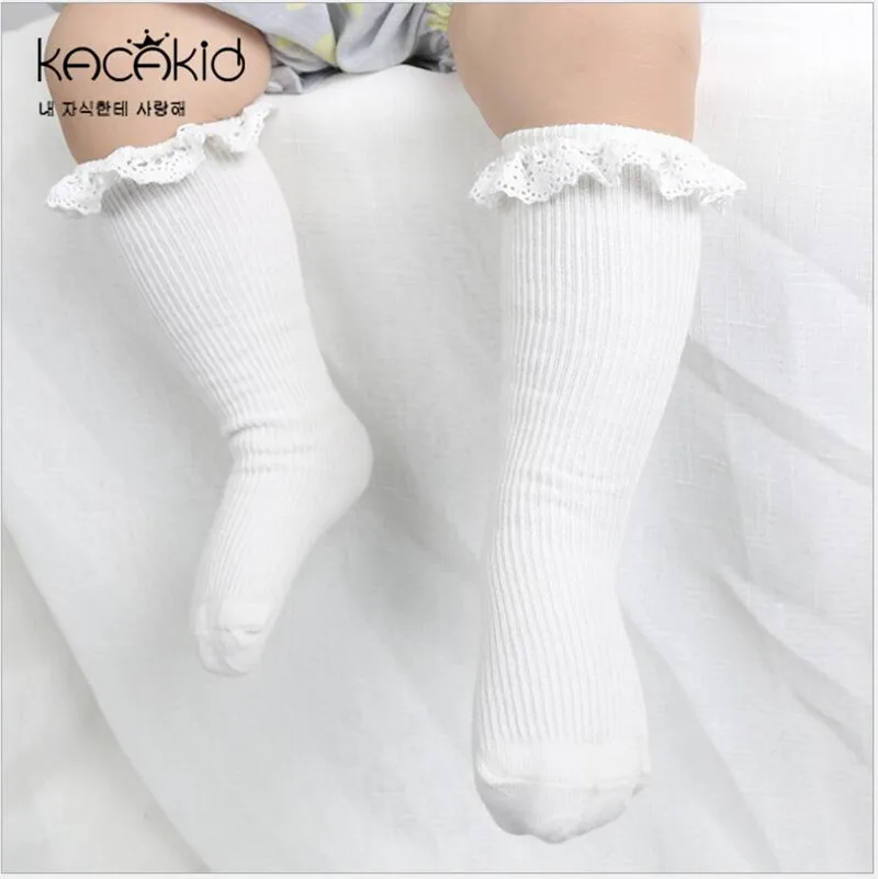 Calcetines hasta la rodilla con volantes de encaje Retro para ni&ntilde;os, medias largas de princesa, antideslizantes, colores caramelo, novedad de verano-0