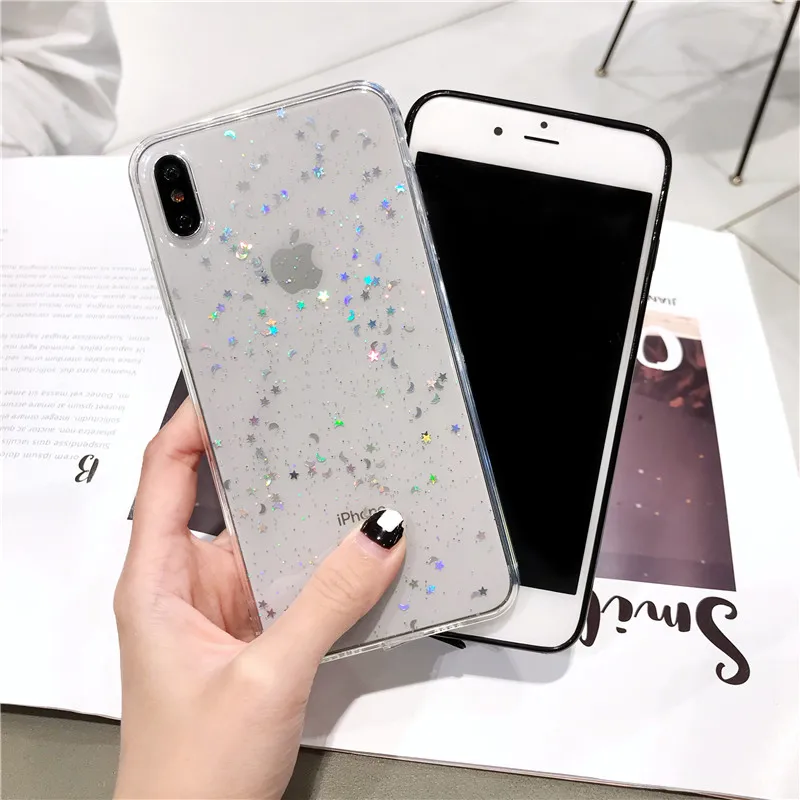 DISCASE модные цветной глиттер Звезды Чехол для телефона iphone XS MAX XR X 8 6 6s 7 plus простой