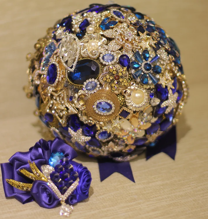 8-дюймовый Свадебный букет на заказ темно-синий свадебный с сапфировыми