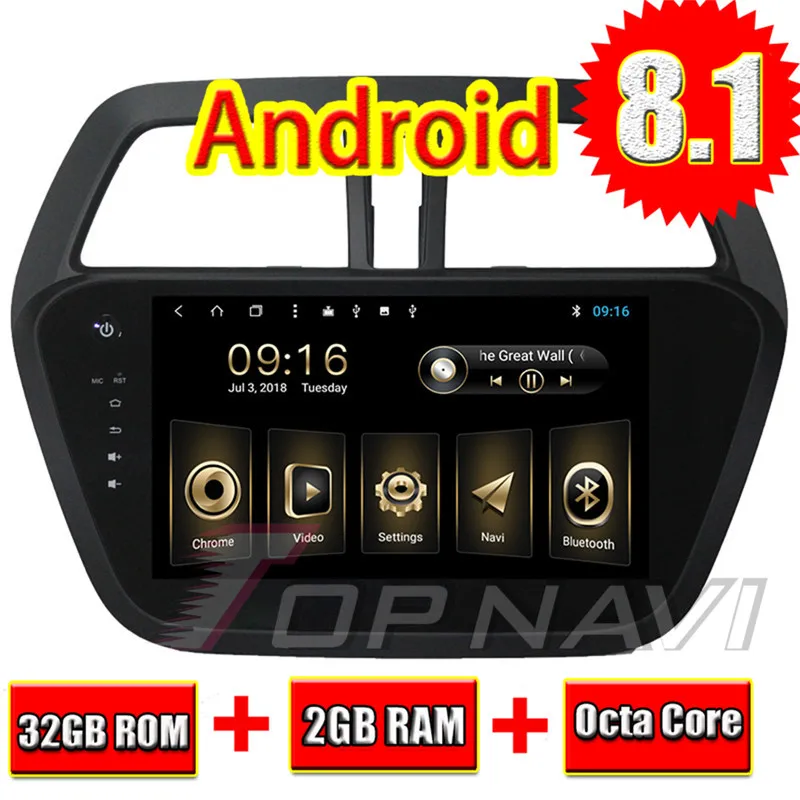 Автомобильный GPS навигатор Topnavi Ocra Core Android 8 1 для SUZUKI S Cross 2014 Автомобильная