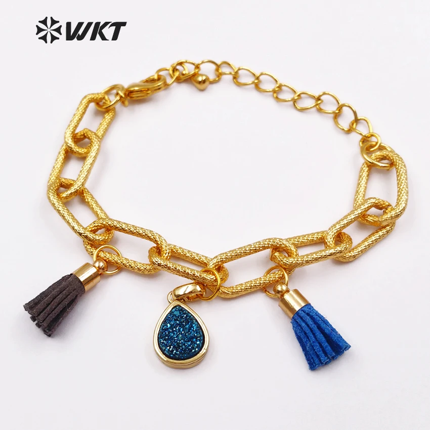

WT-B393 New arrival!Unique design charm bracelet with cute tassels & mini stone pendant for women jewelry gift
