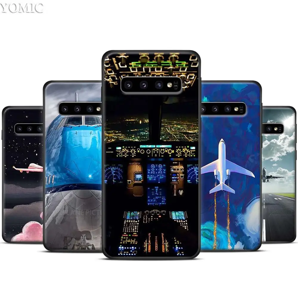 

Aircraft Plane Airplane Black Case for Samsung Galaxy S20 FE S21 Note 20 Ultra S10 10 Lite S9 Plus S8 S10e Soft TPU Cover Coque