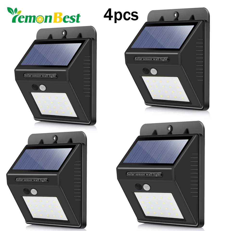 

4 Pcs Waterproof 20 led Solar Light Outdoor Motion Sensor Wireless Solar Lights for Garden Decoration solar lamp