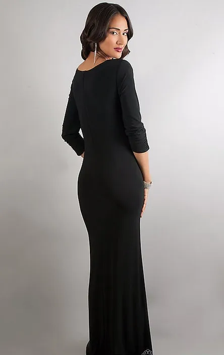 Elegant Black Color Slim Figure New Design 2014 Sexy Sheath Floor Length Chiffon Girls Prom Evening Party Dress Cheap Price Gown | Свадьбы и