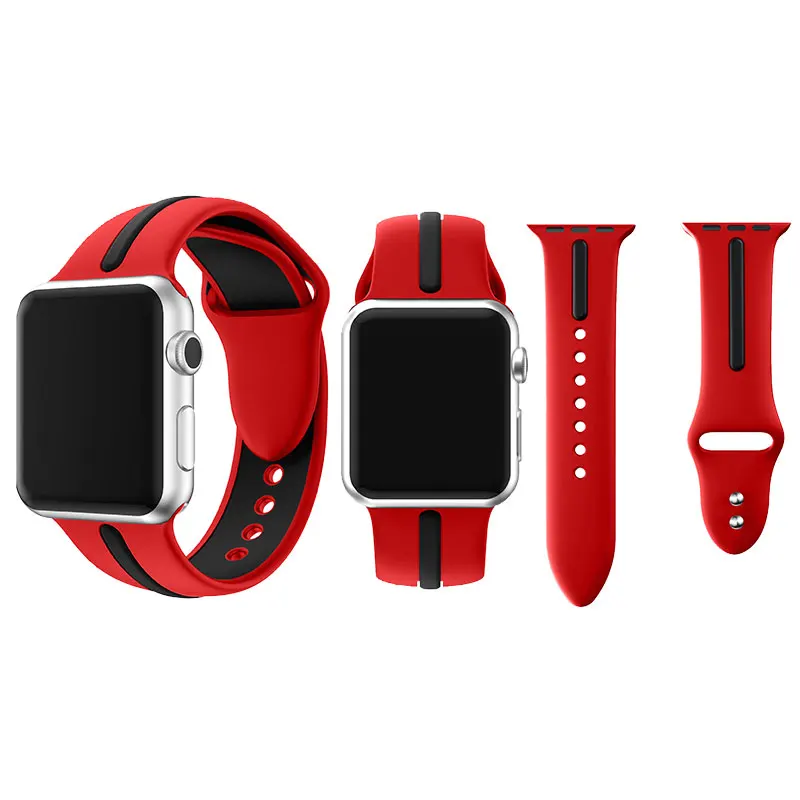 Силиконовый ремешок в полоску для Apple Watch Sport Correa Loop Band Замена iwatch IOS Smartwatch серия