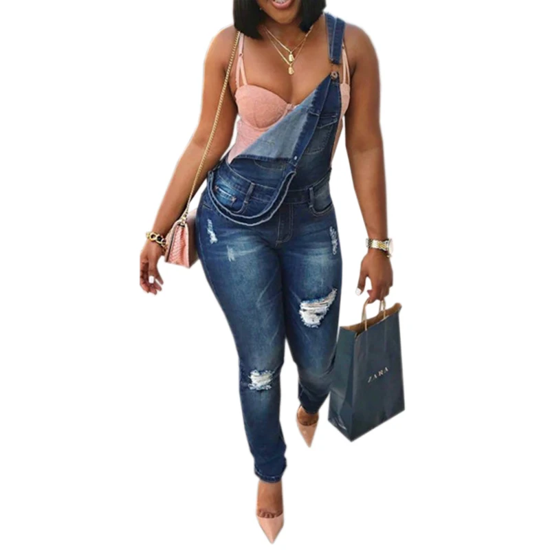 Sexy Women's Denim Hole Jumpsuit Overalls Jeans Long Pants Playsuit Rompers Summer Girl's Tight Slim Trousers Plus Size XXL | Женская