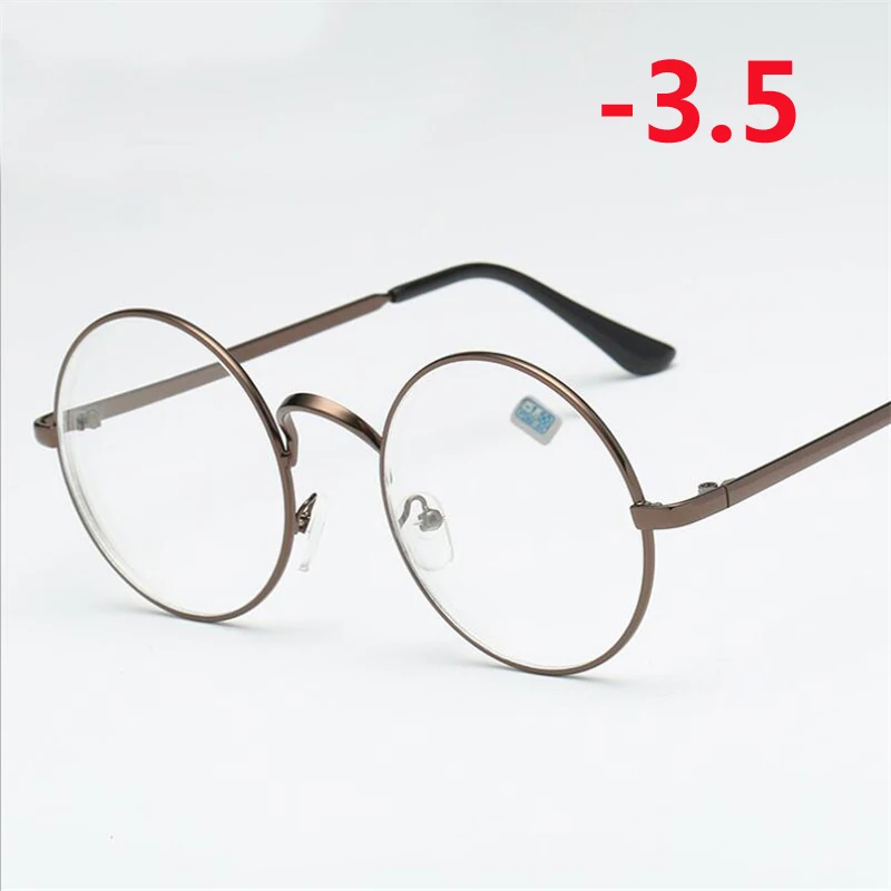 Myopia 350 Студенческие очки для близорукости, женские и мужские металлические круглые очки, оправа с градусом, короткие очки для коррекции зрения-1-1,5-2-2,5-3-3,5-4,0 - Цвет оправы: Myopia 350