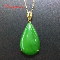 18 k yellow gold with 100 natural jade pendant spinach is green simple and easy fine jewelry