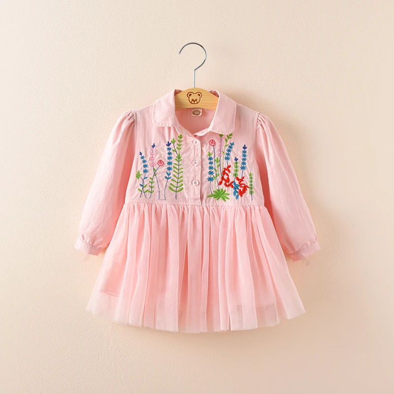party dress for girls 5 years Fall 2018 New 3 Years Girl Birthday Dress Embroidery Autumn Pink Bule Children Shirt Dresses | Детская