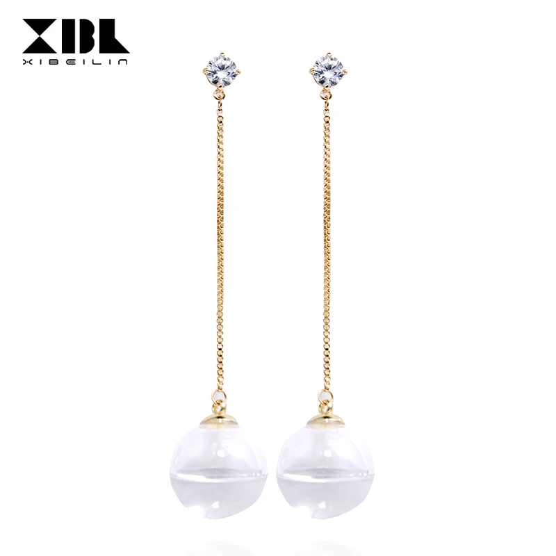 925 Silver Needle Simple Artificial Zircon Gold Chain Long Earrings Female Temperament Personality Beads Pendant | Украшения и