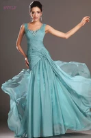 blue evening dresses mermaid v neck chiffon beaded backless plus size long evening gown prom dresses robe de soiree
