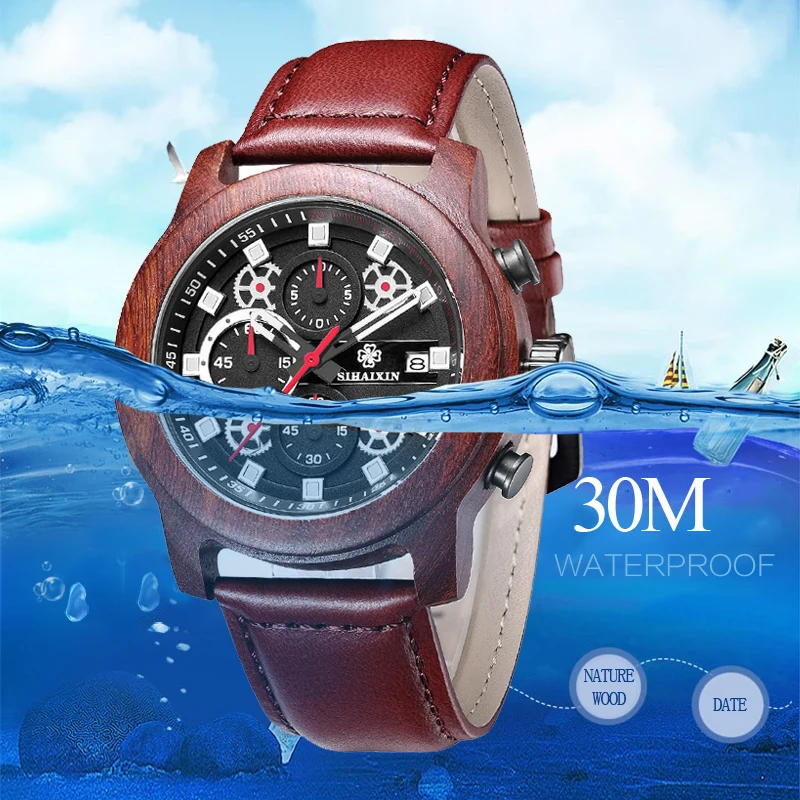 Мужские часы SIHAIXIN Orologio Uomo из кожи и дерева роскошные модные водонепроницаемые