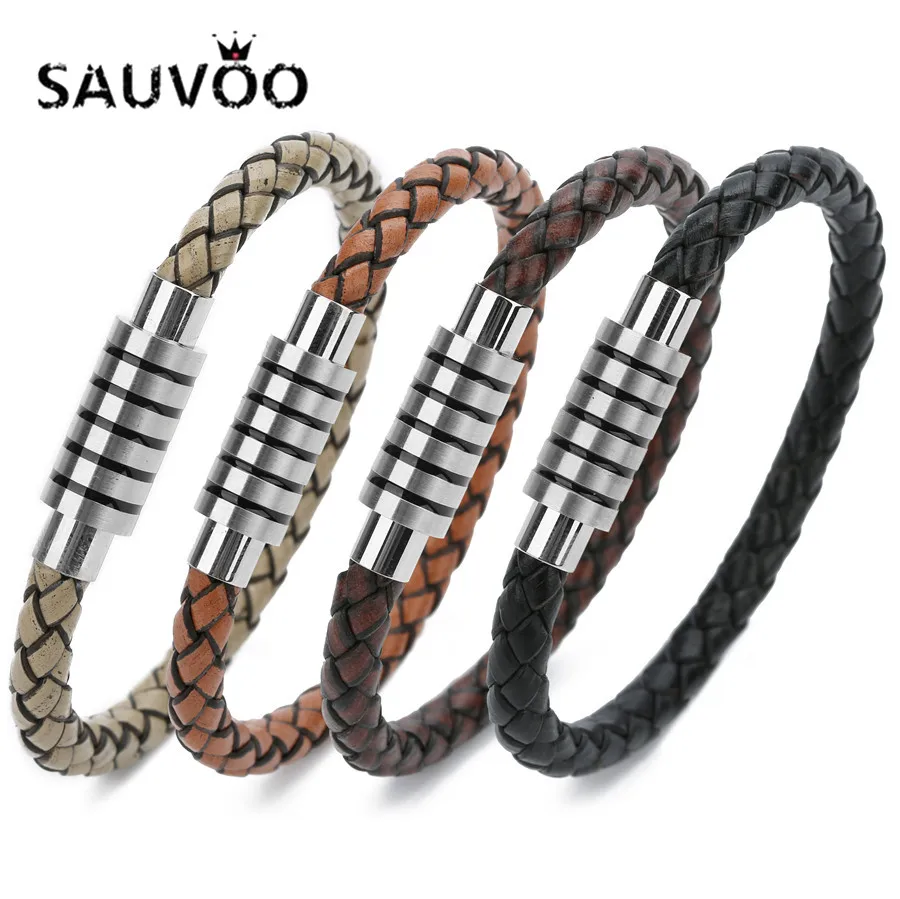 Sauvoo нержавеющая сталь магнитная застежка кожаные браслеты масляная живопись