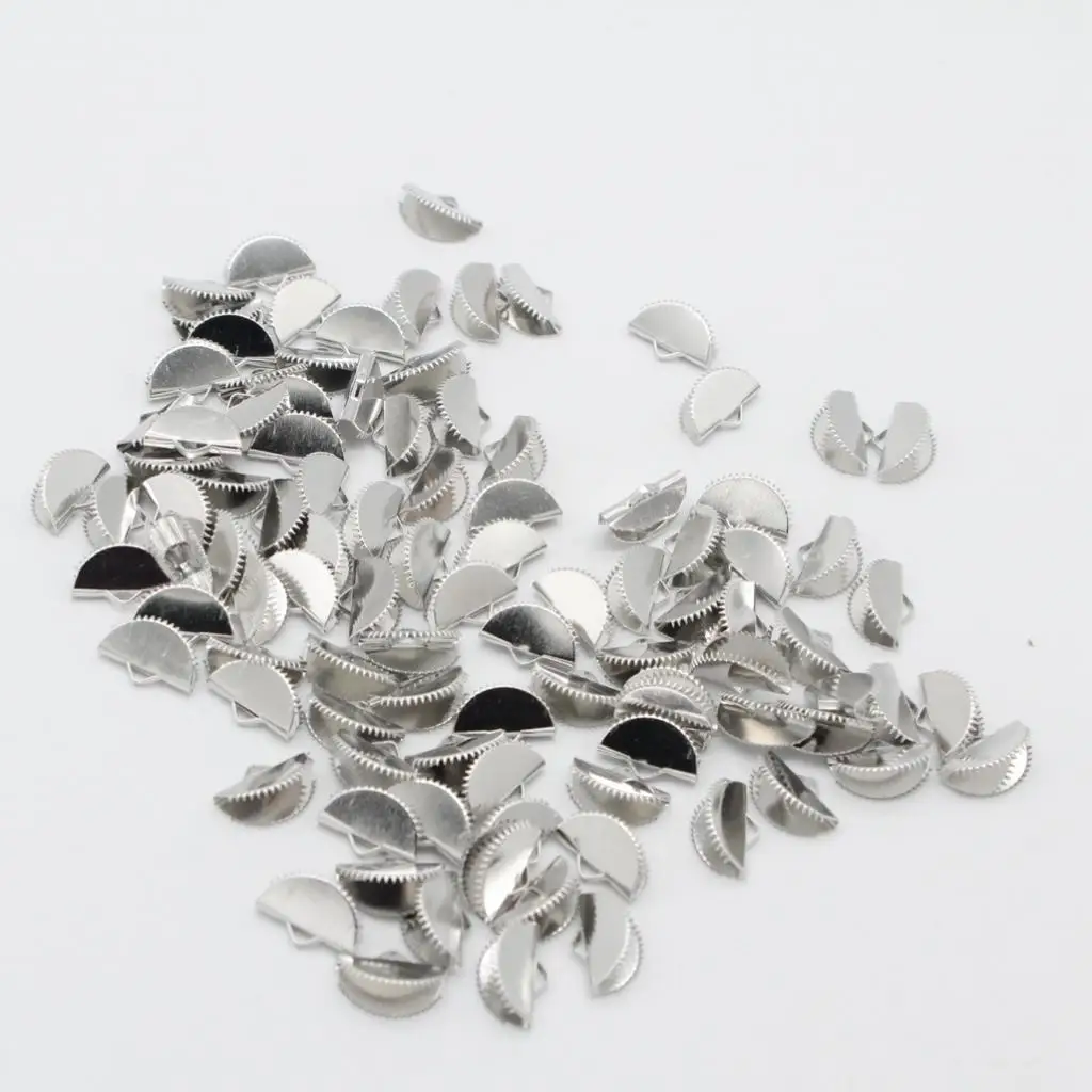 Silver 100 штук полукруглый металлический ремень пряжка конец для хлопка ремень этикетка сумка брелок сумки аксессуары - Цвет: Silver