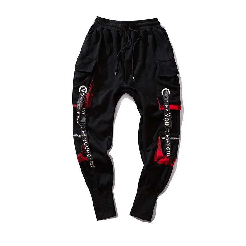 

2019 Autumn Ribbon Harem Pants Mens Hip Hop Cotton Cargo Sweatpants Joggers Trousers Male Fashion Trousers