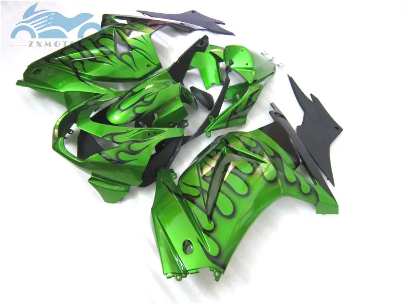 Пользовательские литья под давлением Обтекатели комплект для KAWASAKI Ninja 250R ZX250 2008- Спорт обтекатель наборы EX250R 08-14 зеленый пламя кузов