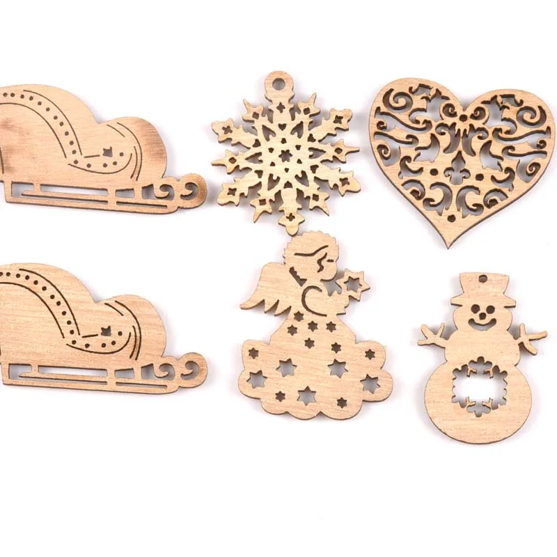 

Christmas sled/snowflake/heart Cutouts Natural Wooden Scrapbooking Diy Craft for decoration ornament handicrafts 10pcs MT1845