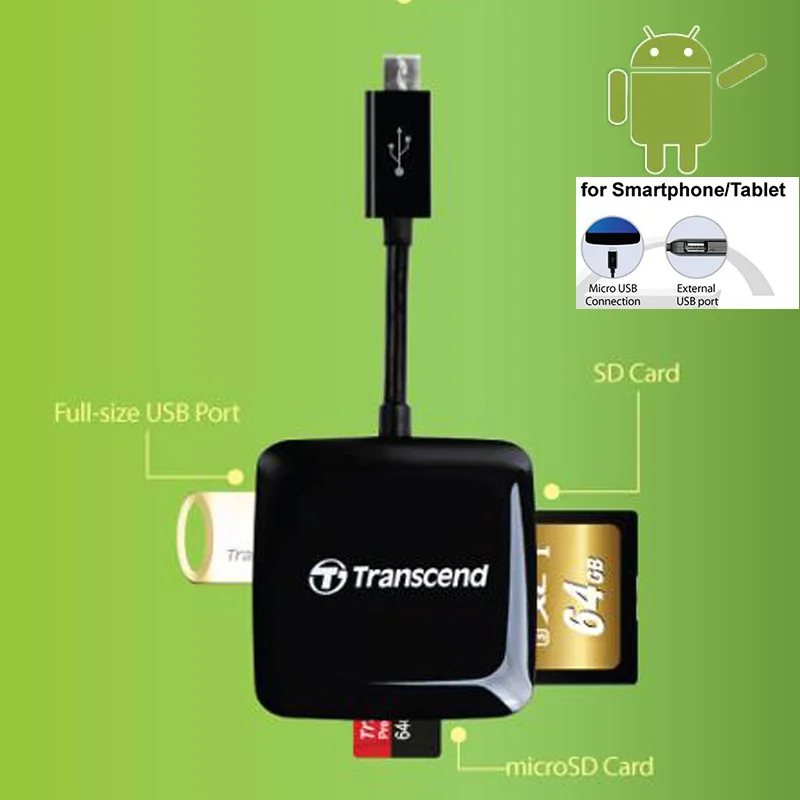Transcend картридер OTG высокого качества SD/адаптер карты Micro SD с дополнительным