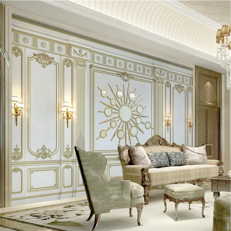 

beibehang Custom Wallpapers Classical European Style 3d Stereo Gold Relief Box Wallpaper Sofa TV Living Room Background Wall