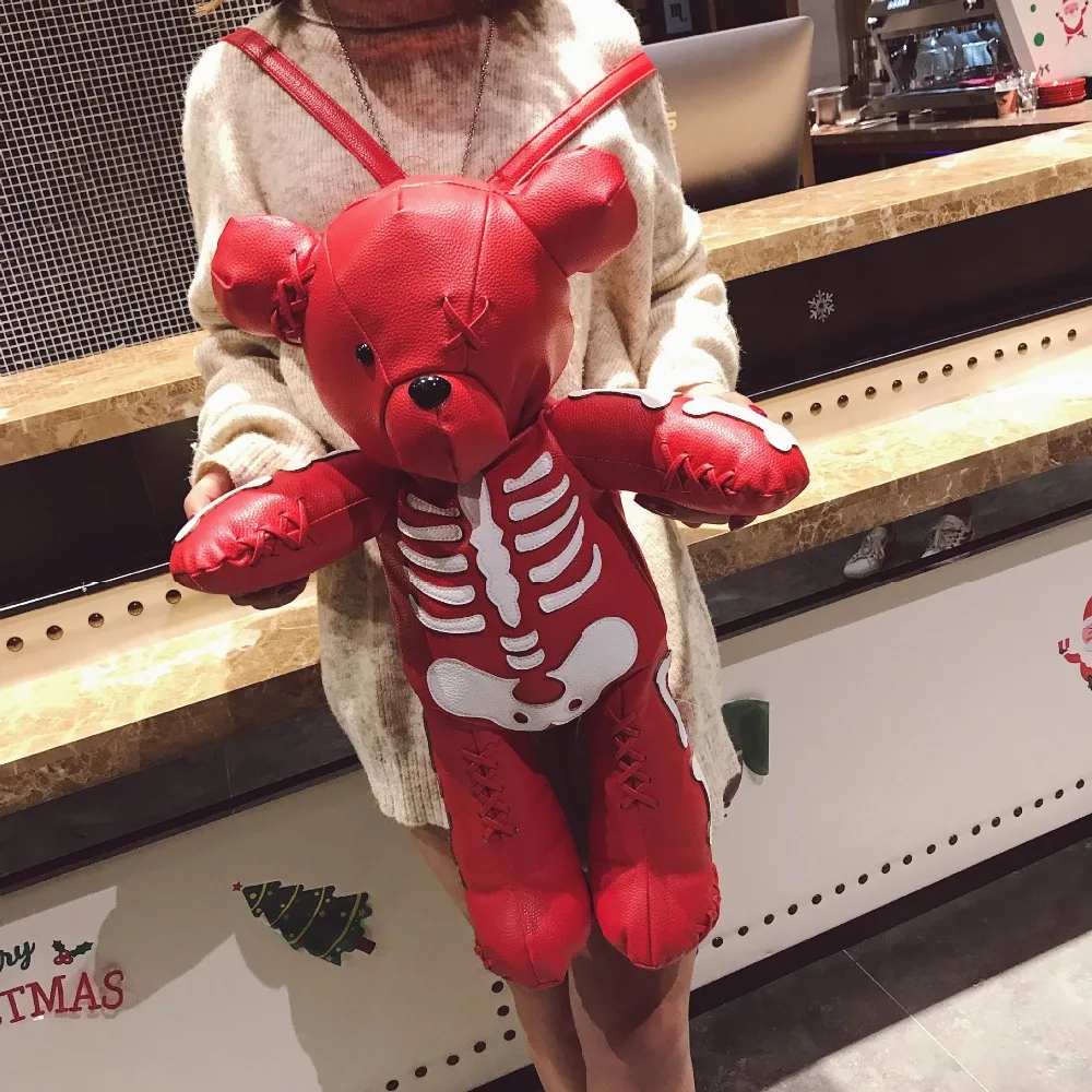 Забавный дизайнерский женский кожаный рюкзак с медведем Женский индивидуальный