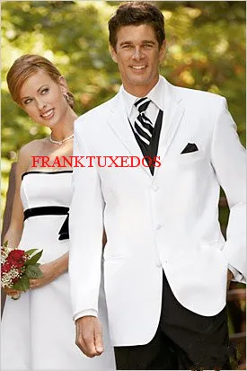 2017 Customize Tailored White Groom Tuxedos Notch Lapel Best Man Groomsmen Prom Suits Men Wedding Suits(Jacket+Pants+Vest+Tie)