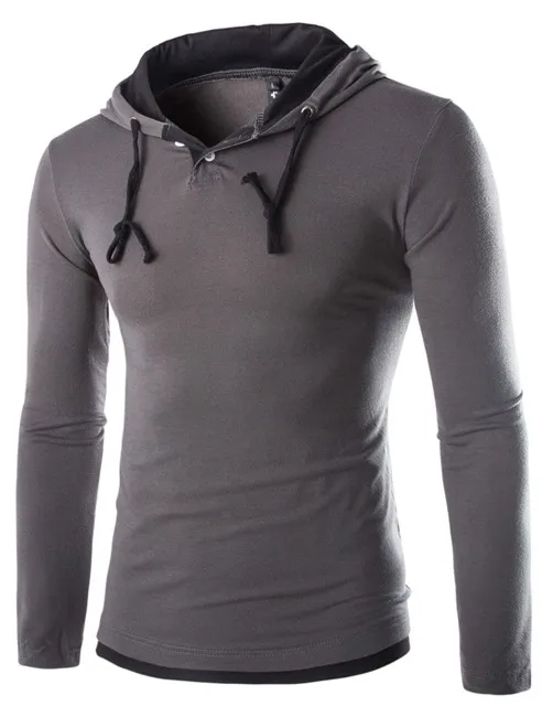 Лето Мужчины Футболки 2016 Новая Мода Топы Тис Капюшоном с длинным Рукавом