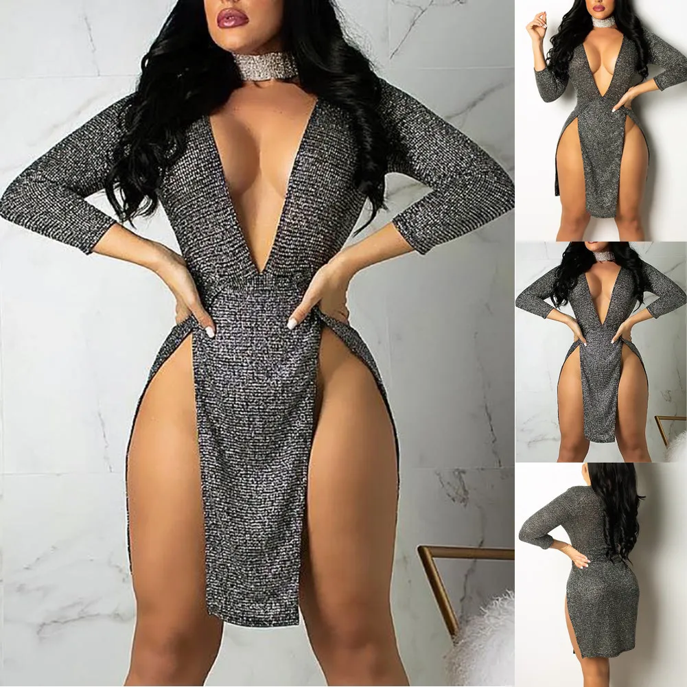 Для женщин Пляжная юбка Сексуальная Глубокий V бинты Bodycon Вечеринка клуб разделение Подол мини платье